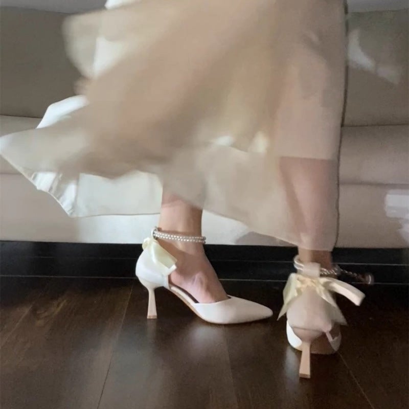 High Heels Women'S Stiletto Heels Summer Bag Heel Pointed Toe Fashion Shoes With Skirt French Toe Sandals - Image 5
