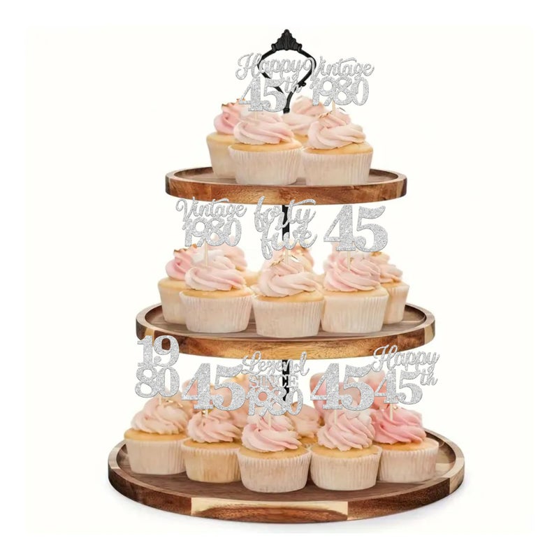 RSSTARXI 48 Pack Vintage 1980 Cupcake Toppers Legend Legend منذ عام 1980 هتافات إلى 45 Fabulous Forty Five Cupcake Decorations لعيد الميلاد الرابع والأربعين زفاف الزفاف ديكورات الكعكة Silve - Image 4