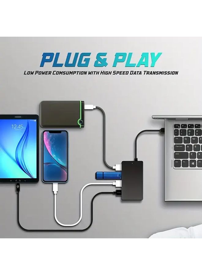 1 قطعة، محور USB 3.0 4 في 1، فائق النحافة والاكتناز، محطة شحن سريع، متوافق مع USB C وUSB A، قابس وتشغيل، محول متعدد المنافذ لأجهزة الكمبيوتر المحمولة والهواتف الذكية والأجهزة اللوحية وأجهزة الكمبيوتر المكتبية والمنزل والمكتب. - Image 4