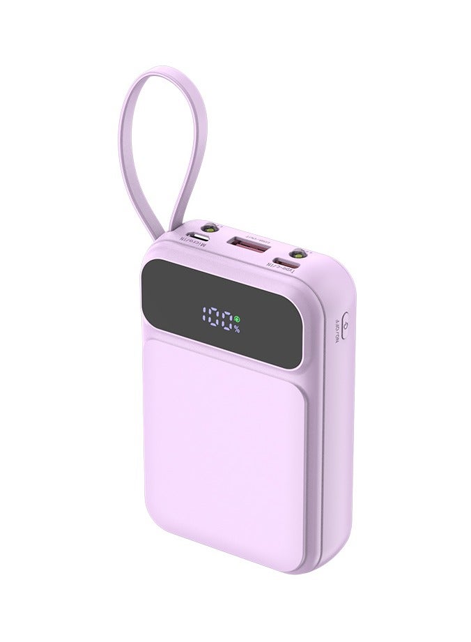 10000mAh Powerbank, Super Fast Charging Output, Intelligent Digital Display, Come with 4 Built-in-cables, 3Inputs & 5Outputs Ports, Emergency LED Light - Purple  - Image 1