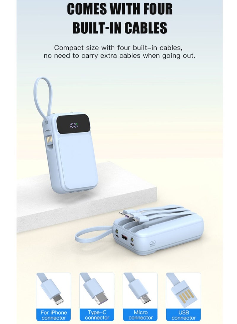 10000mAh Powerbank, Super Fast Charging Output, Intelligent Digital Display, Come with 4 Built-in-cables, 3Inputs & 5Outputs Ports, Emergency LED Light - Purple  - Image 3