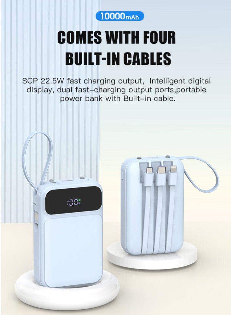 10000mAh Powerbank, Super Fast Charging Output, Intelligent Digital Display, Come with 4 Built-in-cables, 3Inputs & 5Outputs Ports, Emergency LED Light - Purple  - Image 2