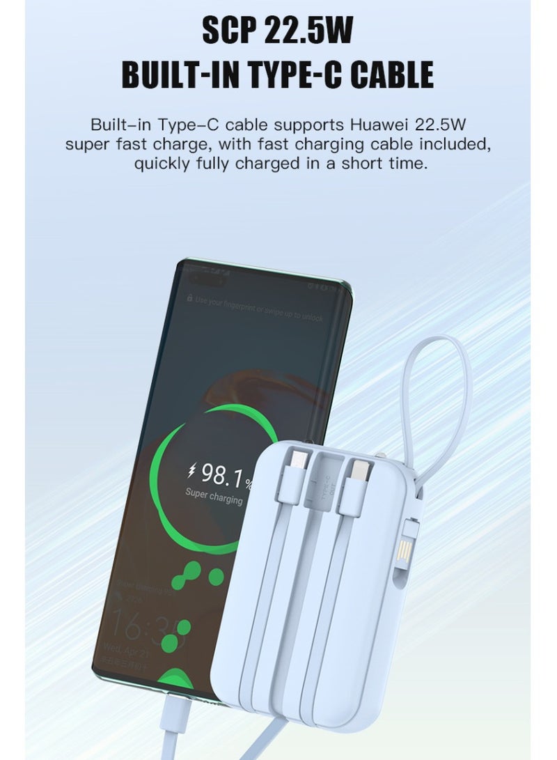 10000mAh Powerbank, Super Fast Charging Output, Intelligent Digital Display, Come with 4 Built-in-cables, 3Inputs & 5Outputs Ports, Emergency LED Light - Purple  - Image 4