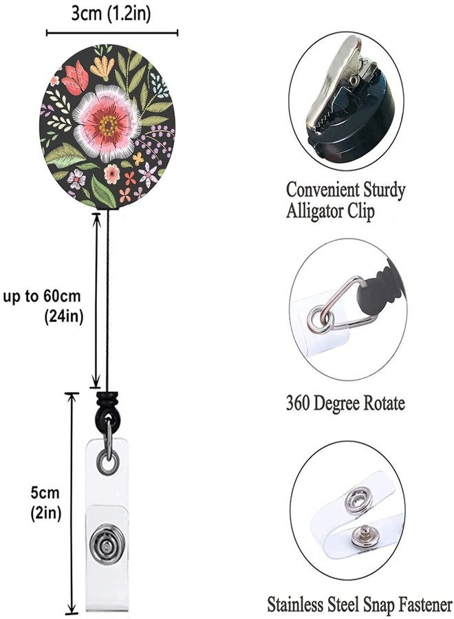 Bosketo Badge Reel Retractable Badge Holder Carabiner with Alligator Clip On ID Card Holders (Amazing Floral 3pack) - Image 3