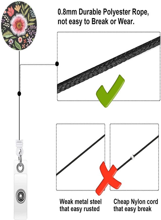 Bosketo Badge Reel Retractable Badge Holder Carabiner with Alligator Clip On ID Card Holders (Amazing Floral 3pack) - Image 4
