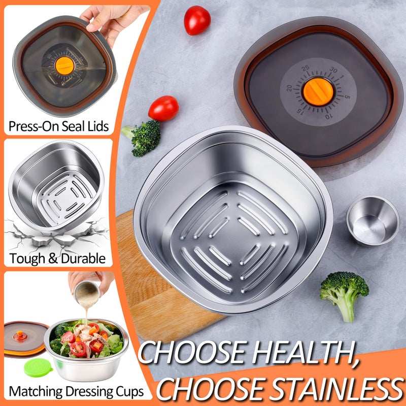 KTKUDY 3 Pack Stainless Steel Salad Bowls with Lids & Dressing Cups - 50 oz Leakproof Salad Containers for Meal Prep & Lunch To Go, Dishwasher Safe - Image 4