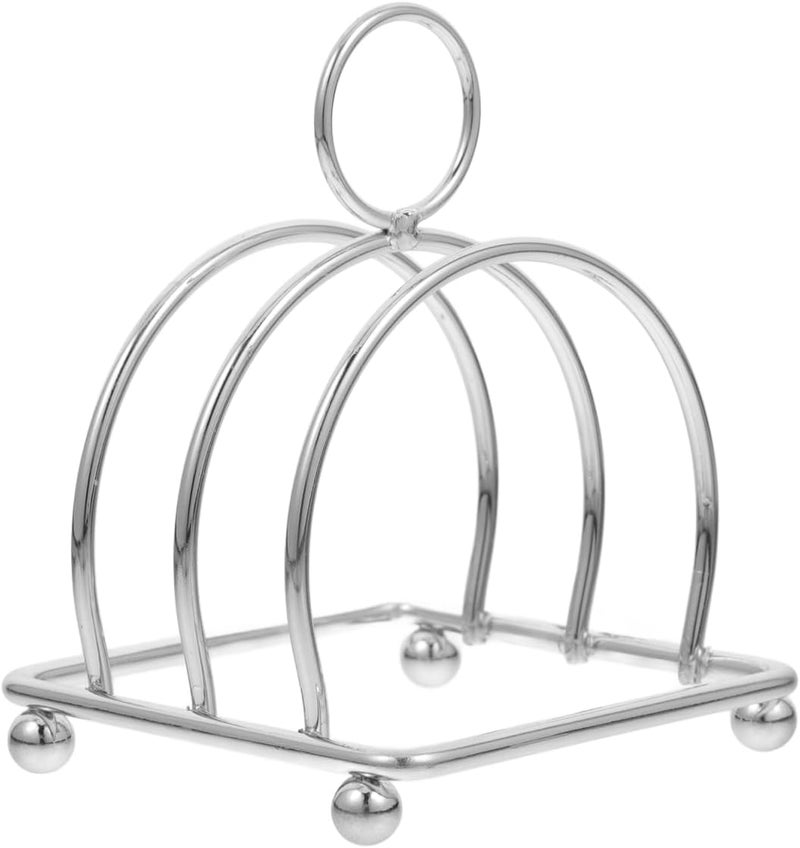 Hemoton Stainless Steel Toast Rack Holder – Multi-Functional Bread Organizer for Slices, Books, Recipes – Space-Saving Countertop Kitchen Storage Rack, 4.09"X3.18"X3.18", Silver - Image 1