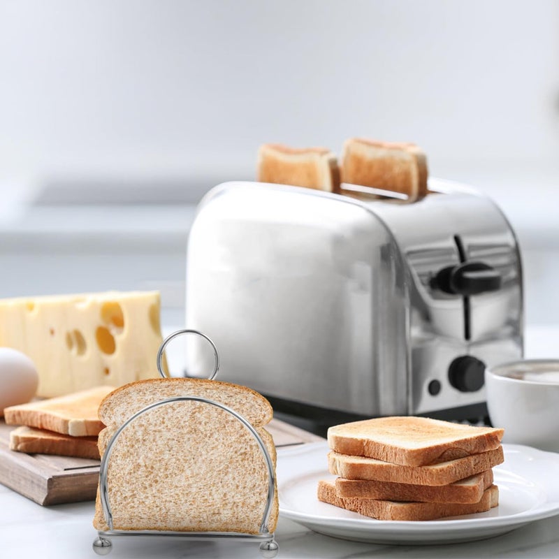 Hemoton Stainless Steel Toast Rack Holder – Multi-Functional Bread Organizer for Slices, Books, Recipes – Space-Saving Countertop Kitchen Storage Rack, 4.09"X3.18"X3.18", Silver - Image 2