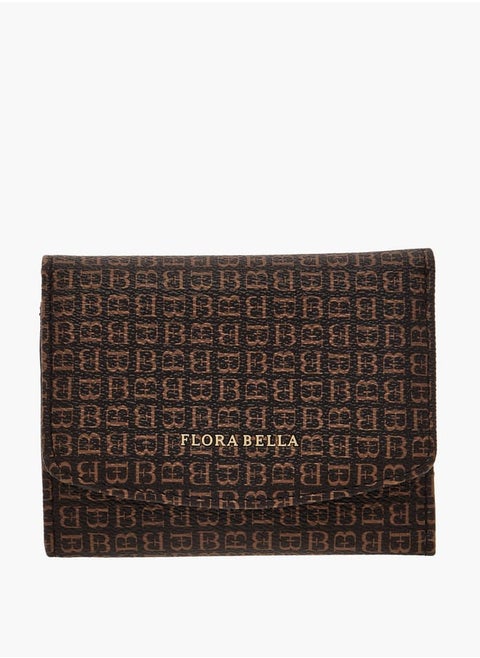 Womens Textured Tri-Fold Wallet With Button Closure