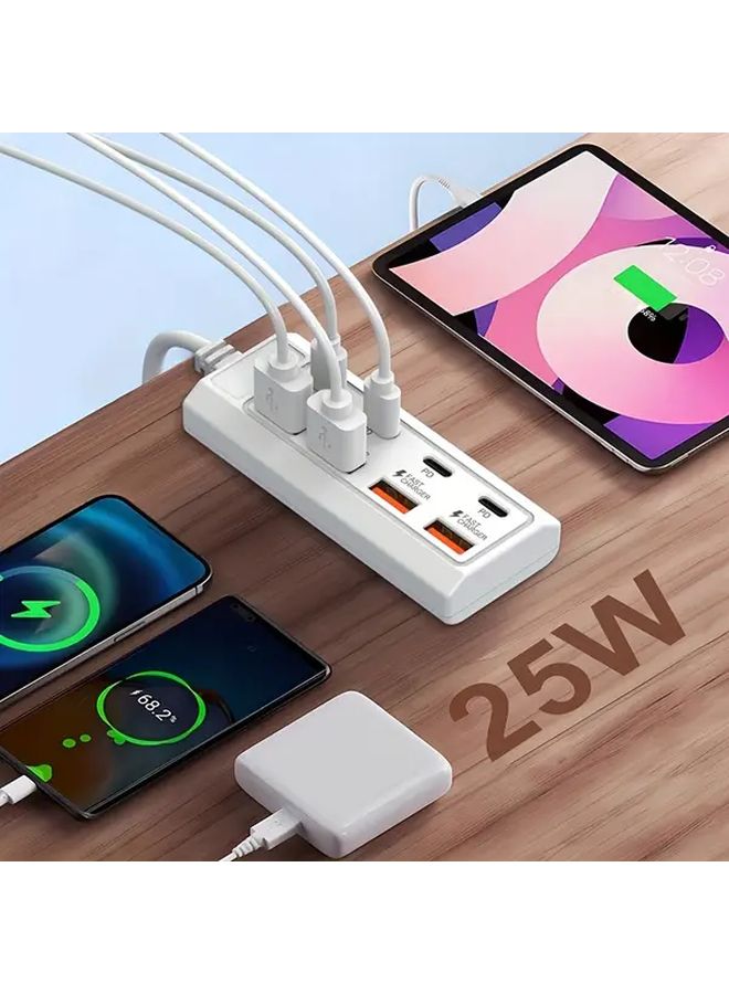 شاحن سريع بقدرة 25 واط، محول USB بثمانية منافذ، 4 منافذ USB إضافية و4 منافذ PD، محطة شحن متعددة الأجهزة، واجهة متعددة مدمجة، توافق واسع مع أجهزة USB بجهد 5 فولت، أجهزة الكمبيوتر، أجهزة الكمبيوتر المحمولة، والأجهزة اللوحية. - Image 5