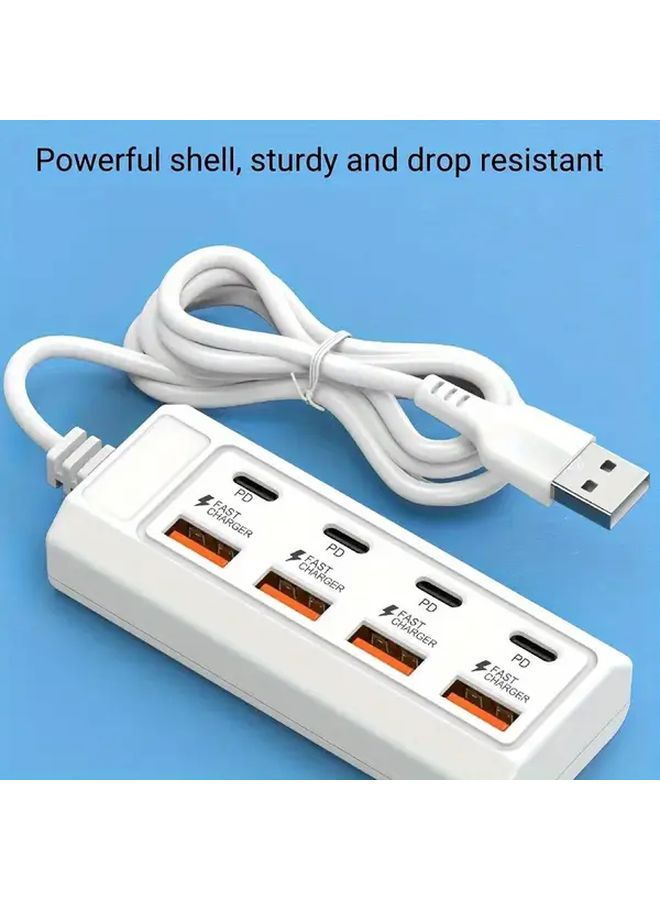 شاحن سريع بقدرة 25 واط، محول USB بثمانية منافذ، 4 منافذ USB إضافية و4 منافذ PD، محطة شحن متعددة الأجهزة، واجهة متعددة مدمجة، توافق واسع مع أجهزة USB بجهد 5 فولت، أجهزة الكمبيوتر، أجهزة الكمبيوتر المحمولة، والأجهزة اللوحية. - Image 2