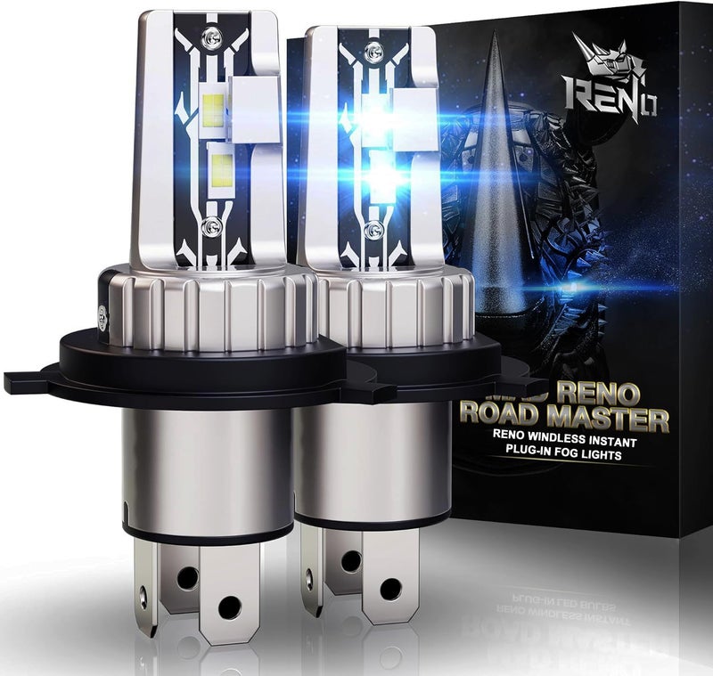 Reno مصابيح RENO H4، مصابيح ضباب 9003 H4 بدون مروحة، قابلة للتوصيل والتشغيل، حزمة من 2 للاستخدام في ضوء الضباب أو الطرق الوعرة - Image 1