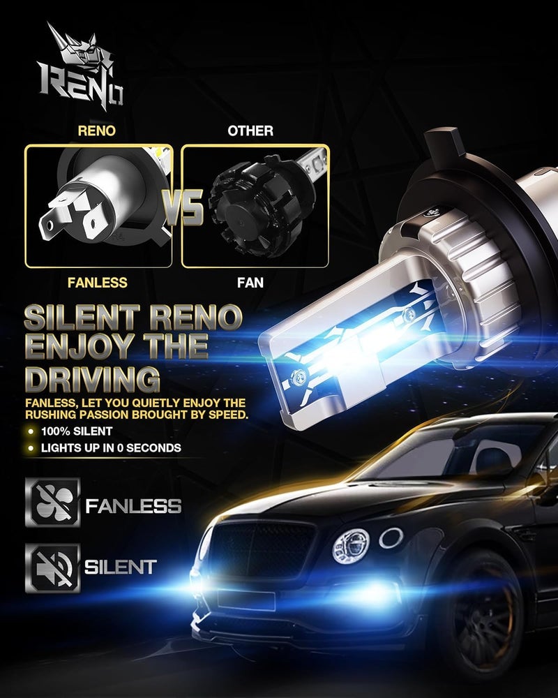Reno مصابيح RENO H4، مصابيح ضباب 9003 H4 بدون مروحة، قابلة للتوصيل والتشغيل، حزمة من 2 للاستخدام في ضوء الضباب أو الطرق الوعرة - Image 5