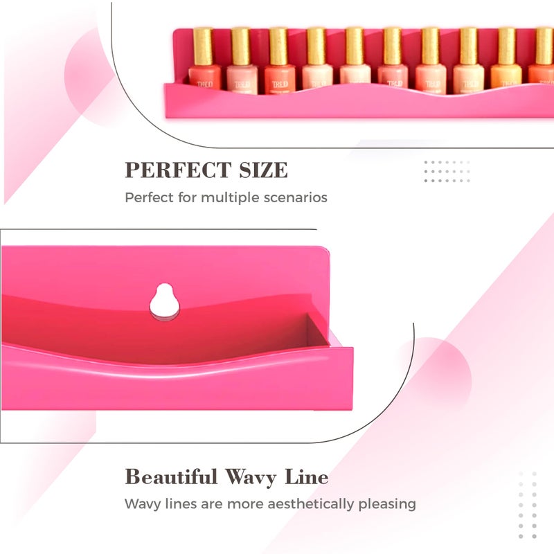 YMVV 6 Pack Nail Polish Wall Mounted Shelf,15 Inch Nail Polish Floating Shelves for 66-90 Bottles Multi-Purpose,Ideal Gift, Great Display for Salons Retailers,Dark Pink - Image 4