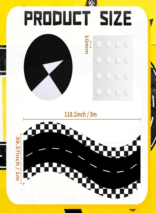 Tinideya Racing Car Party Decorations 3x9.8 Ft/Racetrack Floor Runner Polyester Race Cars Road Mat Floor Racing Running Mat Polyester Aisle Runner Carpet for Two Fast Birthday(Plaid) - Image 2