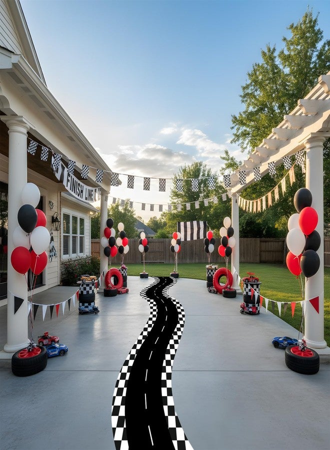 Tinideya Racing Car Party Decorations 3x9.8 Ft/Racetrack Floor Runner Polyester Race Cars Road Mat Floor Racing Running Mat Polyester Aisle Runner Carpet for Two Fast Birthday(Plaid) - Image 5