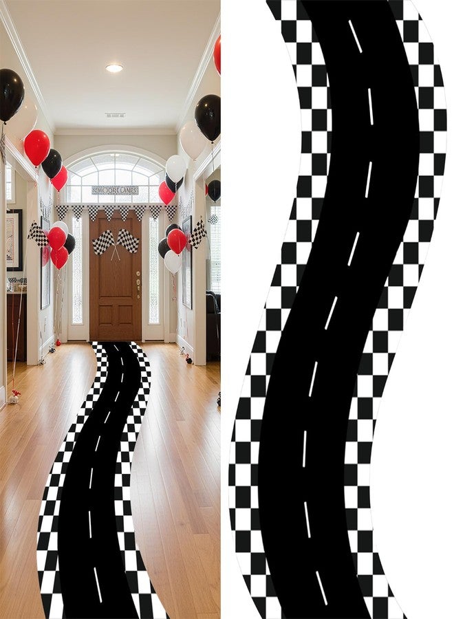 Tinideya Racing Car Party Decorations 3x9.8 Ft/Racetrack Floor Runner Polyester Race Cars Road Mat Floor Racing Running Mat Polyester Aisle Runner Carpet for Two Fast Birthday(Plaid) - Image 1