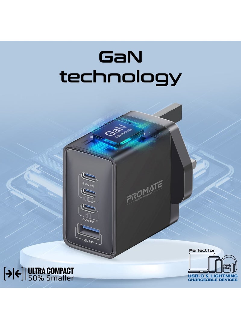 بروميت 67W USB-C GaN Wall Charger, Ultra-Compact Dual USB-C Power Delivery  with 22.5W Qualcomm QC 3.0 Port, 20W Type-C for Macbooks, Laptops, iPhone 17/17 Pro Max, Samsung S26 Ultra, GaNPort4-67PD Black - Image 3