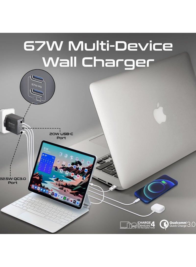 بروميت 67W USB-C GaN Wall Charger, Ultra-Compact Dual USB-C Power Delivery  with 22.5W Qualcomm QC 3.0 Port, 20W Type-C for Macbooks, Laptops, iPhone 17/17 Pro Max, Samsung S26 Ultra, GaNPort4-67PD Black - Image 4