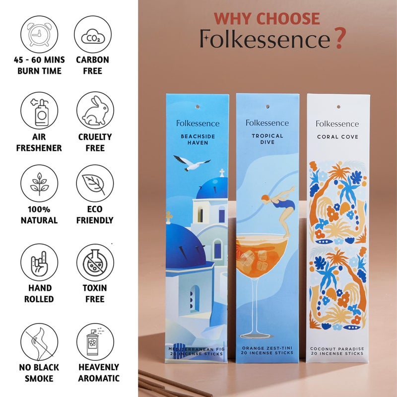 Folkulture Incense Sticks (120 Sticks) | Set of 6 Premium Summer Incense Stick for Mediation, Aromatherapy,Gifts| No Charcoal, Organic, Non Toxic, 45 Mins, Long Burning Summer Scents Insence-Sticks - Image 4
