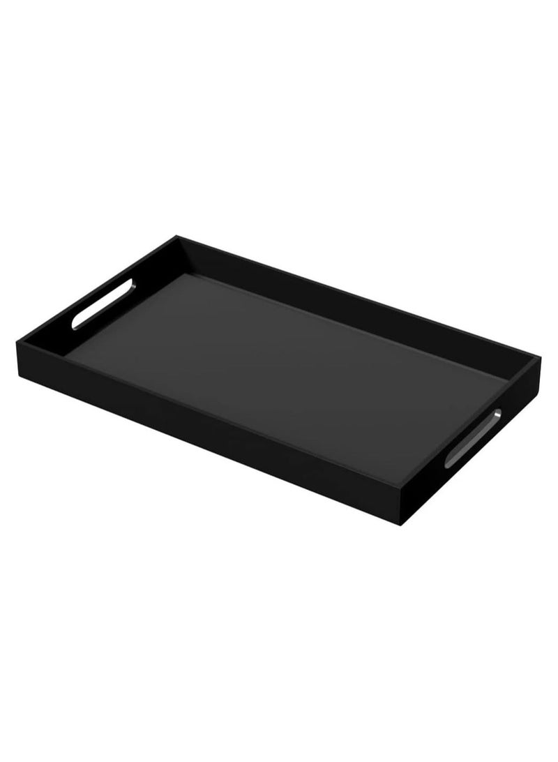 TPGP Acrylic Serving Tray 12x20 Inches -Spill Proof- Black Decorative Tray Organiser for Ottoman Coffee Table Countertop with Handles - Image 1