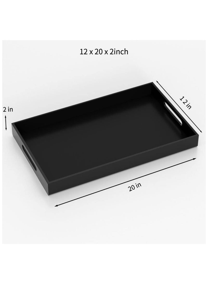 TPGP Acrylic Serving Tray 12x20 Inches -Spill Proof- Black Decorative Tray Organiser for Ottoman Coffee Table Countertop with Handles - Image 3