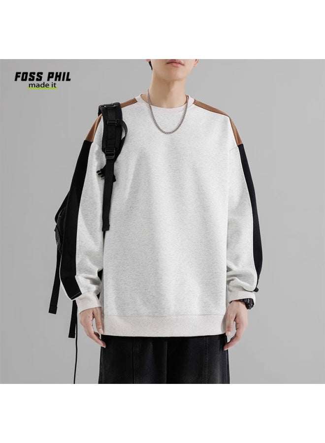 Foss Phil Crew Neck Sweatshirt For Men، سويشيرت برقبة دائرية للرجال، ربيع وخريف فضفاض كاجوال ترندي تي شيرت علوي 8883 Floral White-gray XL - Image 5