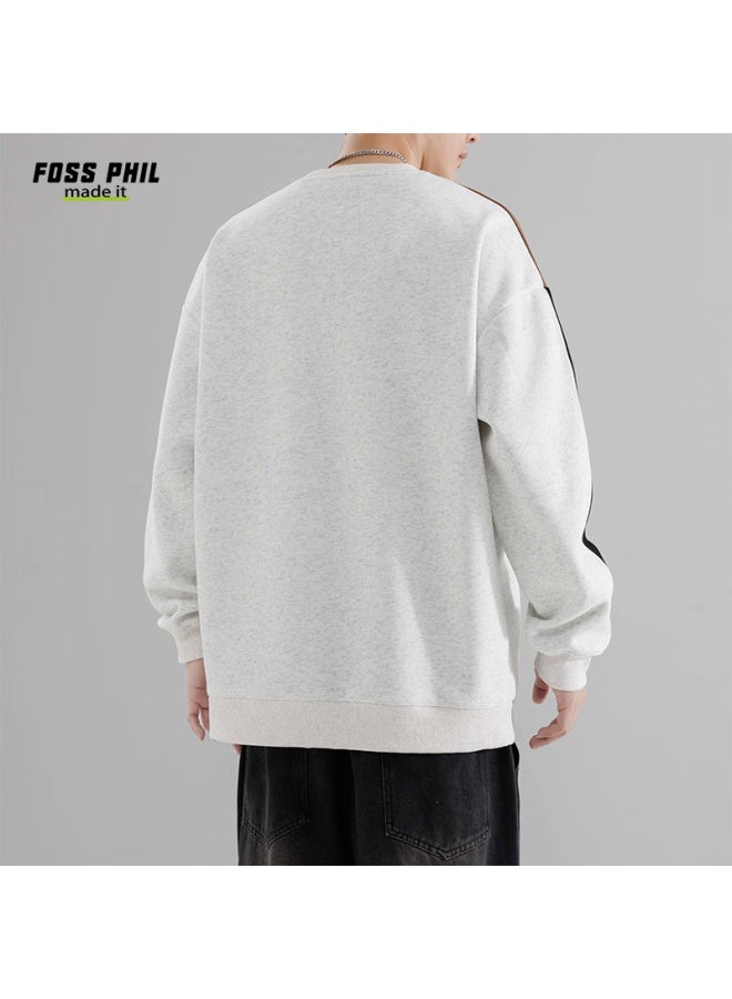 Foss Phil Crew Neck Sweatshirt For Men، سويشيرت برقبة دائرية للرجال، ربيع وخريف فضفاض كاجوال ترندي تي شيرت علوي 8883 Floral White-gray XL - Image 3