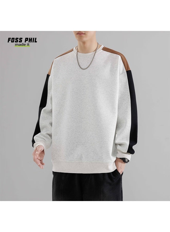 Foss Phil Crew Neck Sweatshirt For Men، سويشيرت برقبة دائرية للرجال، ربيع وخريف فضفاض كاجوال ترندي تي شيرت علوي 8883 Floral White-gray XL - Image 2