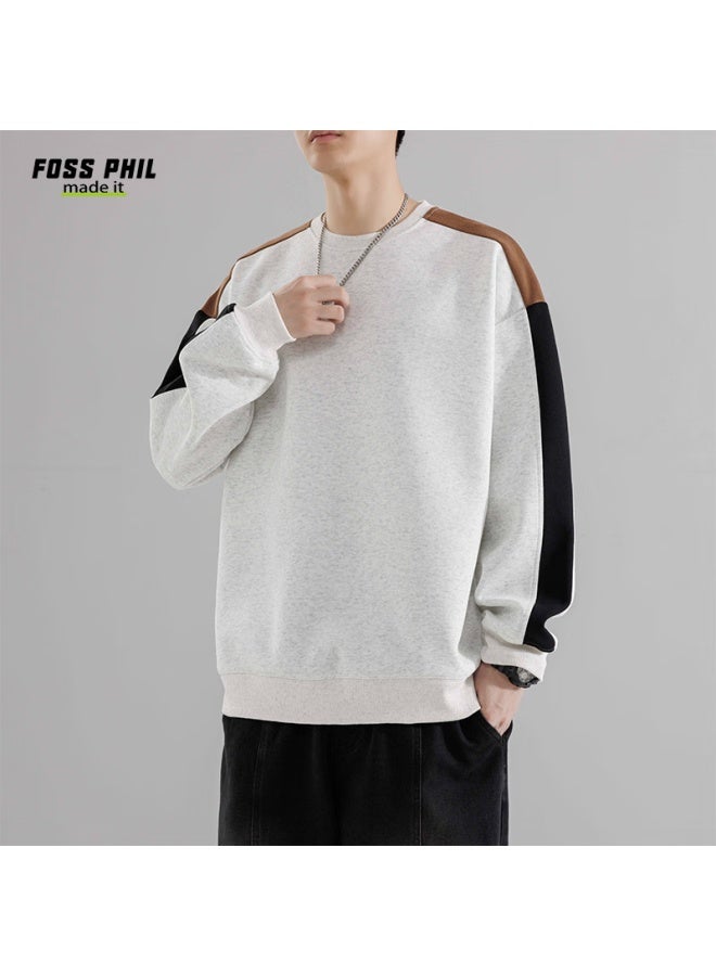Foss Phil Crew Neck Sweatshirt For Men، سويشيرت برقبة دائرية للرجال، ربيع وخريف فضفاض كاجوال ترندي تي شيرت علوي 8883 Floral White-gray XL - Image 4