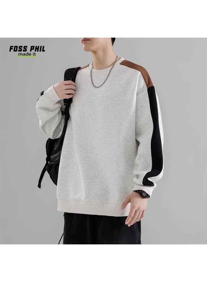 Foss Phil Crew Neck Sweatshirt For Men، سويشيرت برقبة دائرية للرجال، ربيع وخريف فضفاض كاجوال ترندي تي شيرت علوي 8883 Floral White-gray XL - Image 1