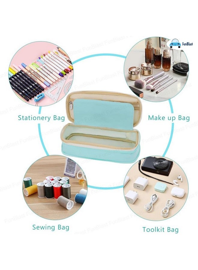 FunBlast Large Capacity Pencil Case, Multiple Compartment Double Zipper Portable Pencil Pouch, Aesthetic Pouch, Kawaii Pencil Case, Cute Pouches for Girls, Stationary Organizer Bag (Seagreen) - Image 5