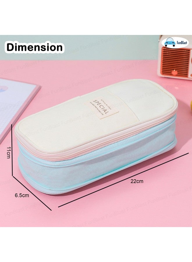 FunBlast Large Capacity Pencil Case, Multiple Compartment Double Zipper Portable Pencil Pouch, Aesthetic Pouch, Kawaii Pencil Case, Cute Pouches for Girls, Stationary Organizer Bag (Seagreen) - Image 4