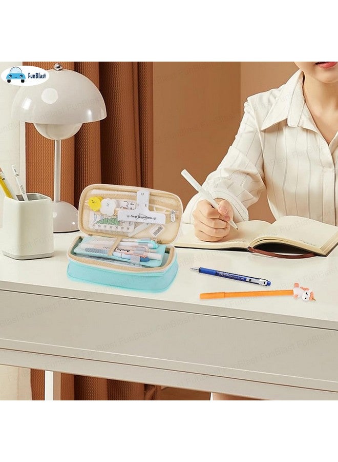 FunBlast Large Capacity Pencil Case, Multiple Compartment Double Zipper Portable Pencil Pouch, Aesthetic Pouch, Kawaii Pencil Case, Cute Pouches for Girls, Stationary Organizer Bag (Seagreen) - Image 3