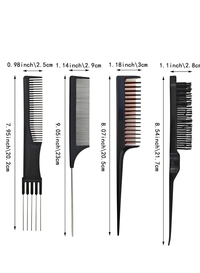 Zikra 4 PACK Pick Teasing Combs Hair Brush Set Carbon Lift Triple Pin Rat Tail Comb, Nylon Bristle Hair Comb Brush for All Hair Types Barber Supplies - Image 2