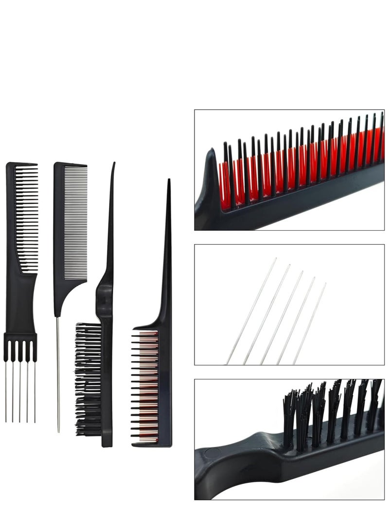 Zikra 4 PACK Pick Teasing Combs Hair Brush Set Carbon Lift Triple Pin Rat Tail Comb, Nylon Bristle Hair Comb Brush for All Hair Types Barber Supplies - Image 3