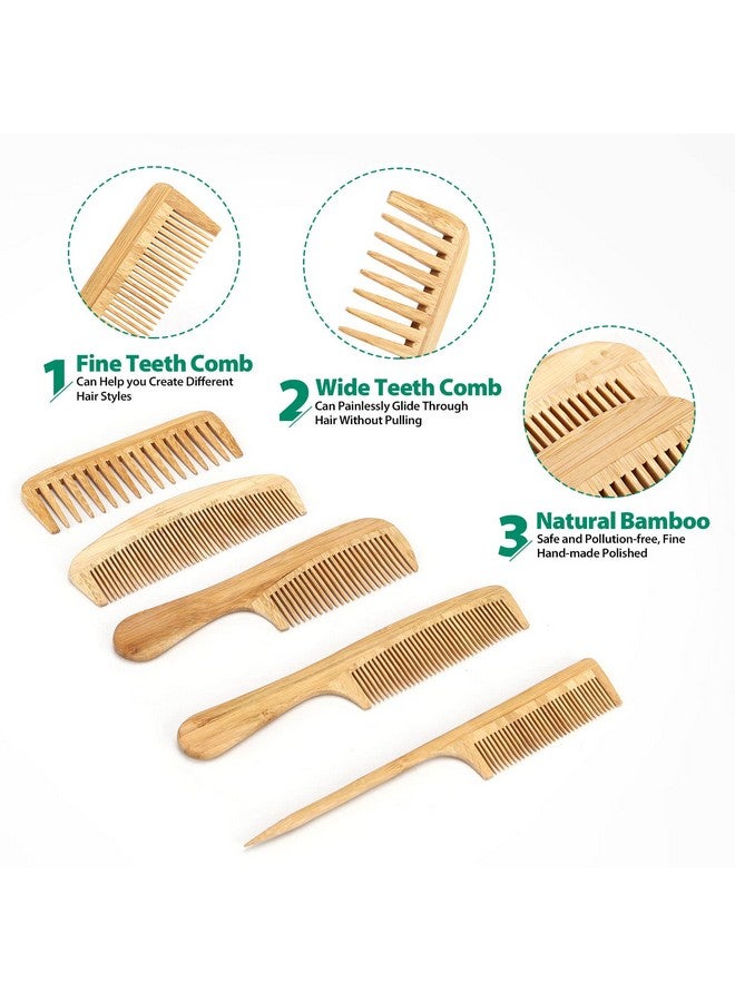 SouxMux 5 Pcs Comb Set For Women Men Natural Handmade Bamboo Antistatic Wide Tooth Comb Rat Tail Combs Fine Tooth Combs Set For Long Short Thick Thin Wavy Curly Hair Hairdetangling Comb… (Natural) - Image 2