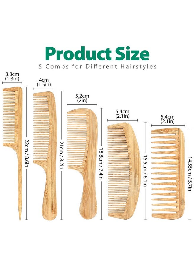 SouxMux 5 Pcs Comb Set For Women Men Natural Handmade Bamboo Antistatic Wide Tooth Comb Rat Tail Combs Fine Tooth Combs Set For Long Short Thick Thin Wavy Curly Hair Hairdetangling Comb… (Natural) - Image 3