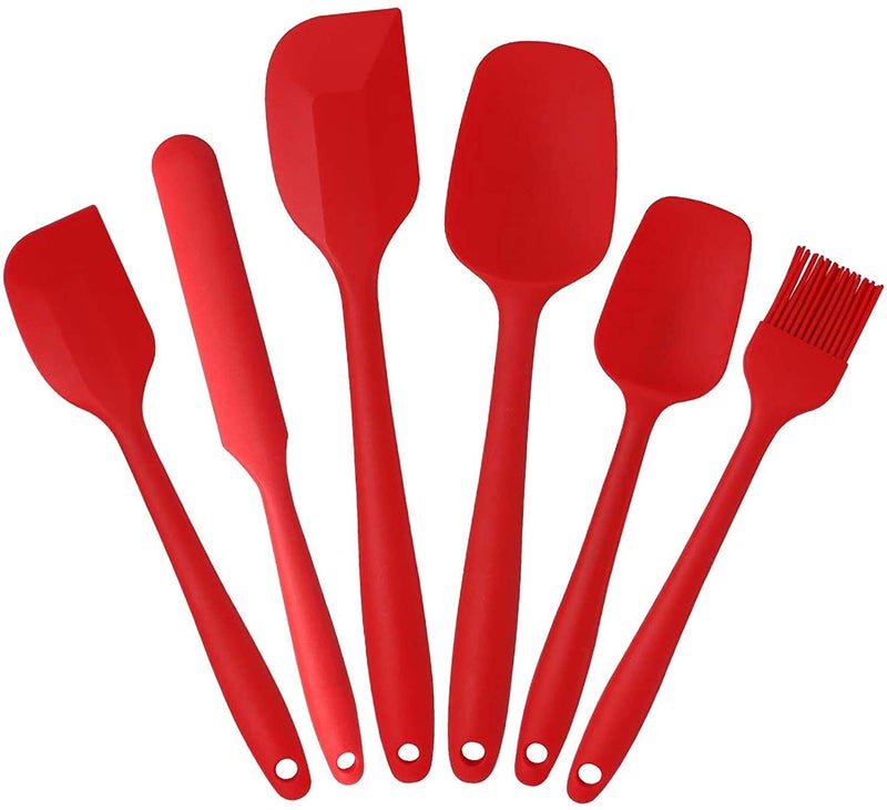 Rabbonix Silicone Spatula Sets of 6 Pcs Made of Food Grade Silicone One Piece Design Seamless HeatResistant Spatula Perfect for Spatula Cooking Baking and Mixing Red - Image 1