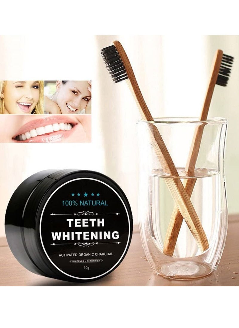 100% NATURAL 2 Pcs Activated Charcoal Teeth Whitening Powder With Organic Brush Black/Beige 30g  - Image 2