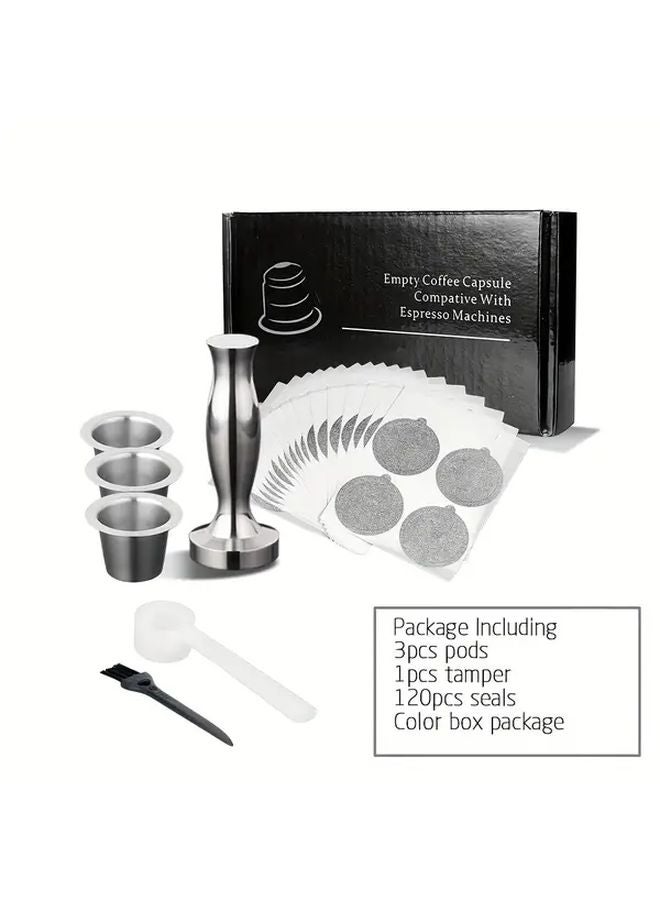 وارسات كبسولات قهوة قابلة لإعادة الاستخدام من الفولاذ المقاوم للصدأ مع ملصقات ختم رقائق معدنية - Image 1