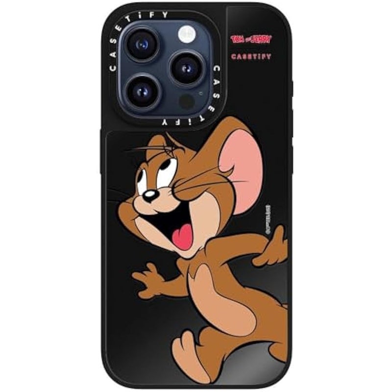 Casetify Mirror Case for iPhone 15 Pro 【Tom and Jerry Colab/Reflective / 4.9ft Drop Protection/Compatible with Magsafe】 - Jerry Character - Black on Black - Image 1