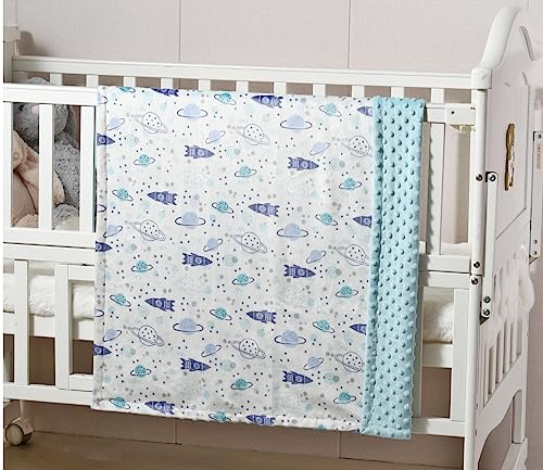 CREVENT 2Pcs 30''X40'' Cute Cozy Fluffy Warm Baby Blankets for Infants Toddlers' Bedding Crib Cot Stroller - Grey Cloud + Minky Space - Image 3