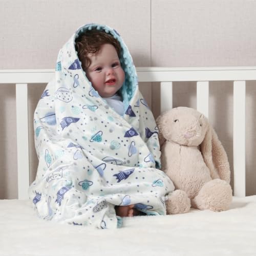 CREVENT 2Pcs 30''X40'' Cute Cozy Fluffy Warm Baby Blankets for Infants Toddlers' Bedding Crib Cot Stroller - Grey Cloud + Minky Space - Image 5