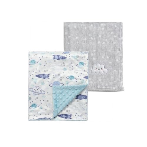 CREVENT 2Pcs 30''X40'' Cute Cozy Fluffy Warm Baby Blankets for Infants Toddlers' Bedding Crib Cot Stroller - Grey Cloud + Minky Space - Image 1