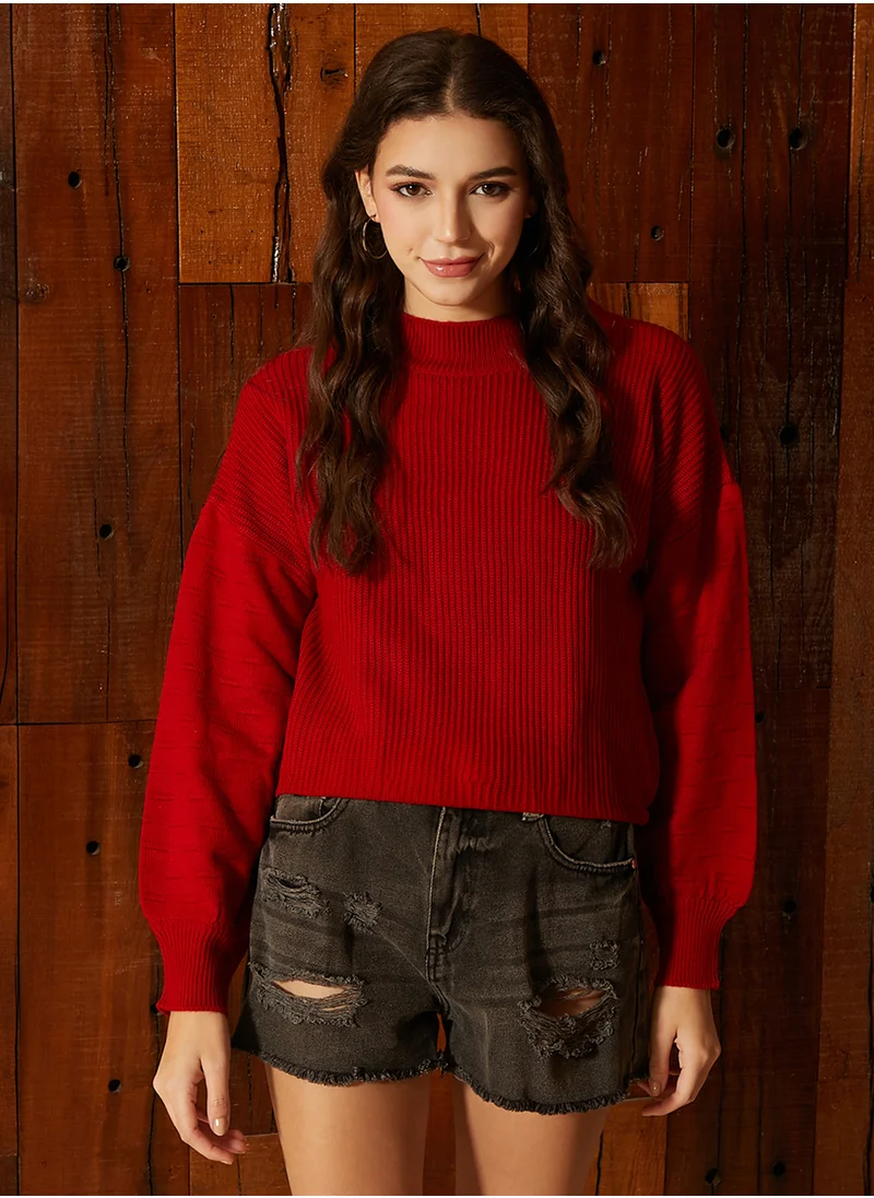 كامبوس سوترا Women's Venetian Red Boxy Ribbed Pullover Sweater