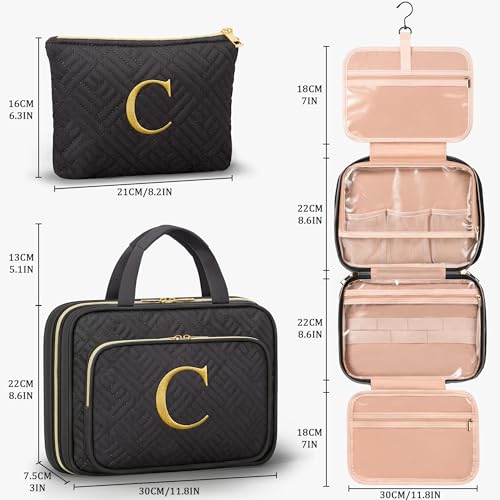 Qinline Personalized Gifts for Women Initial Toiletry Bag Hanging Travel Organizer Makeup Cosmetic Bag with Embroidery Letter Teacher Appreciation Gift Birthday Mothers Day Gifts for Mom Wife Friend Sister - Image 3
