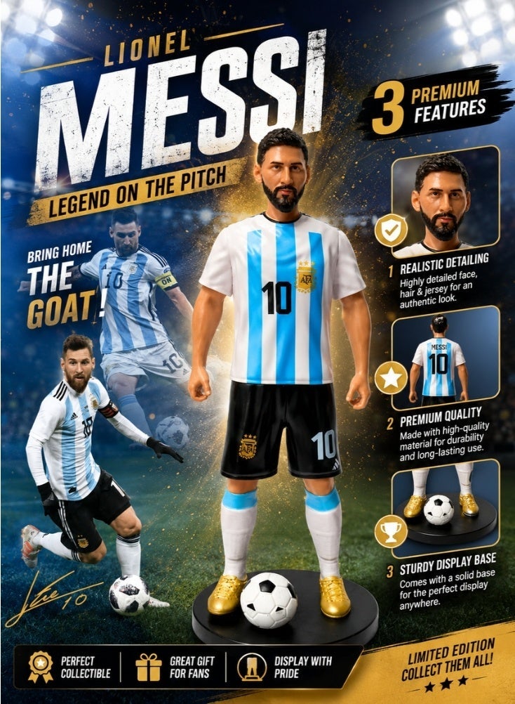 Premium Argentina Lionel Messi Inspired Action Figure 26cm – Premium Football Star Collectible Statue with Soccer Ball & Base, Detailed Jersey Model for Fans & Collectors - Image 1