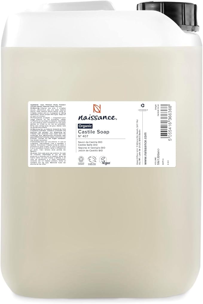 Naissance Organic Liquid Castile Soap no 407 870ml Natural Vegan Unscented SLS and SLES Free for Homemade Beauty Hand Wash Dish Soap - Image 1