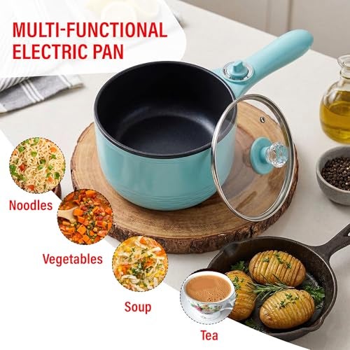 Hilton Electric Pan Upgraded, Non-Stick Sauté Pan, 1L Mini Electric Pot for Maggie, Cheese, Stir Fry, Roast, Steam with Power Adjustment, Perfect for Rice, Ramen, Steak, Egg Travell (Blue) - Image 3